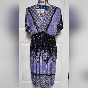 Joei & I Women's Short Sleeve Purple Paisley Dress Tunic Swimwear Coverup